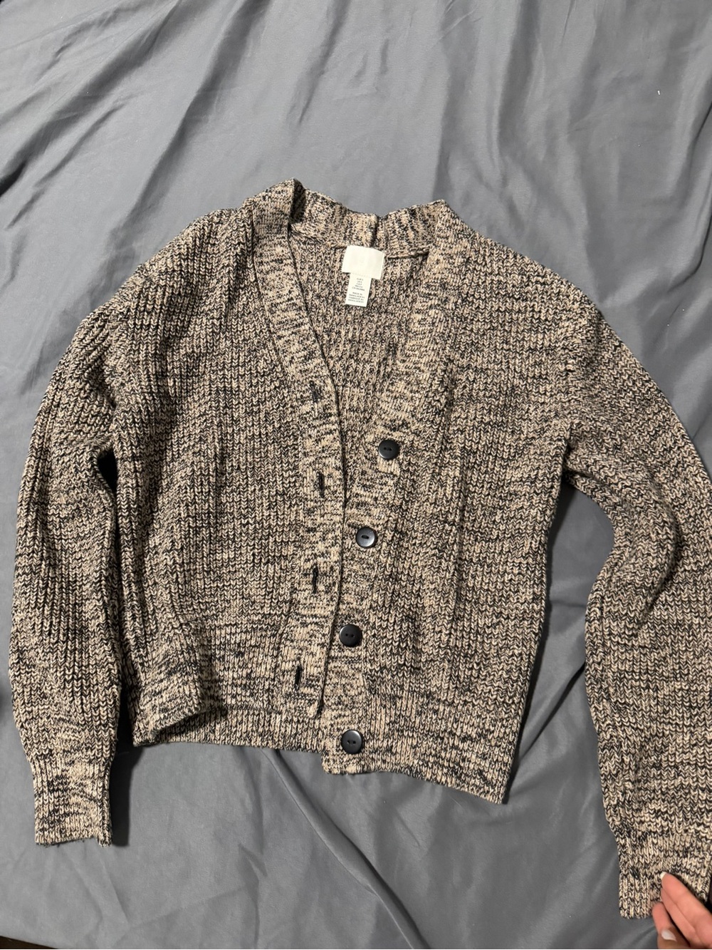 Chunky V-Neck Button Cardigan Sweater - Brown/Black Marled